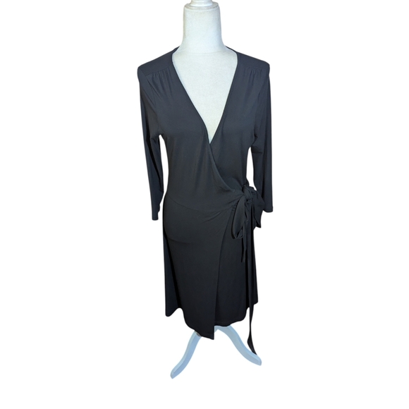 Banana Republic Black Plunging V-Neck Side Tie Knit Dress Old Money Career Sz S - Picture 6 of 8